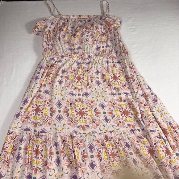 Loft Dress‎ Women Med Peach Pink Floral Maxi Tiered Ruffle Coquette CottageCore - Picture 9 of 11